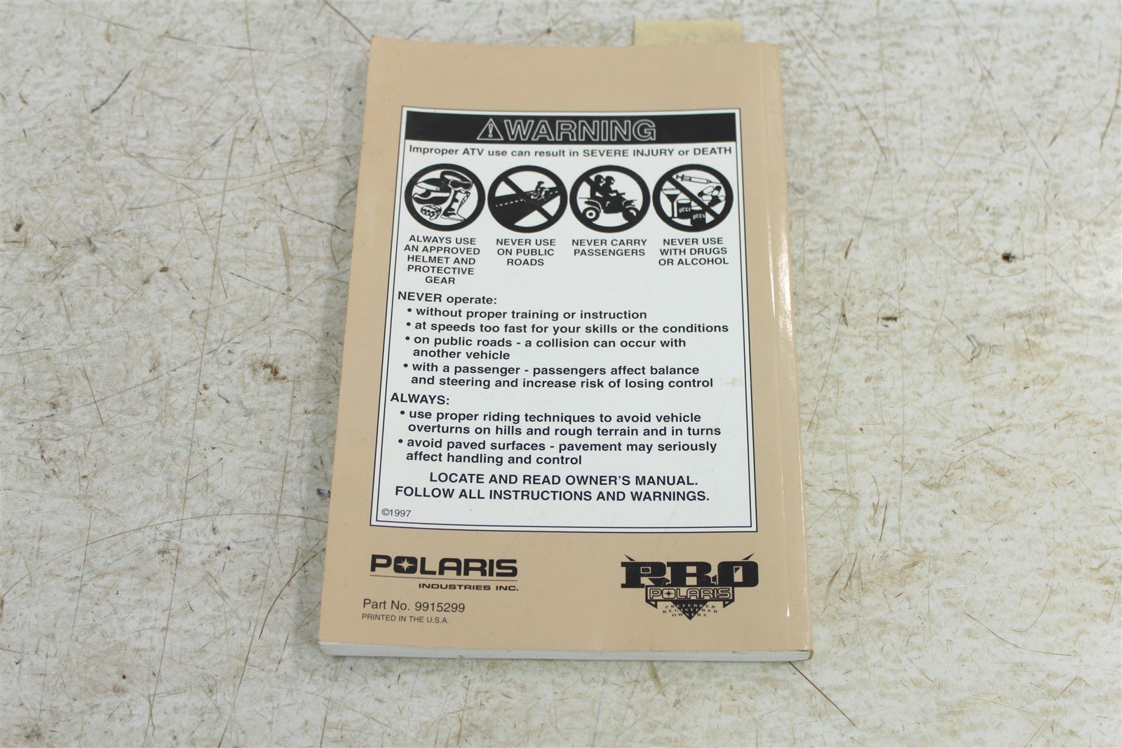 POLARIS 2000 UNIVERSAL ATV OWNERS SAFETY AND MAINTENANCE MANUAL 9915299