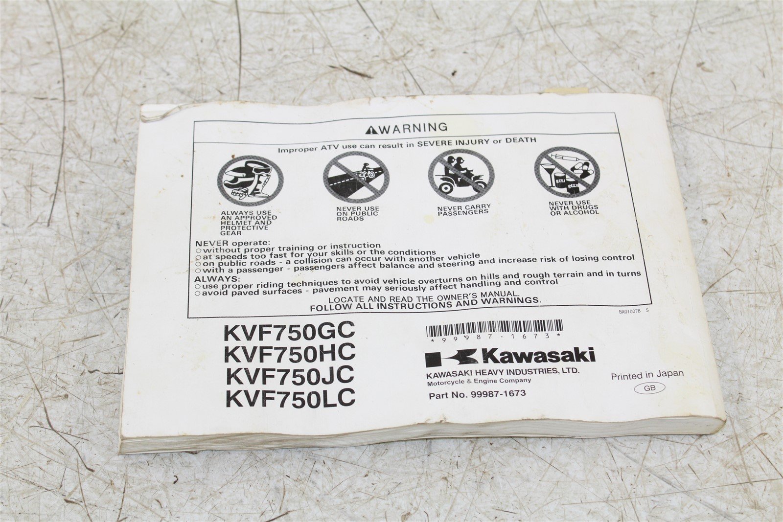 Kawasaki Brute Force 750 4x4 i EPS Owners Manual Book 9987-1673