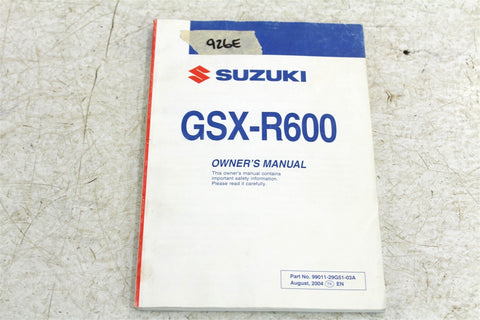 Suzuki GSXR 600 Owners Manual Book 99011-29G51-03A