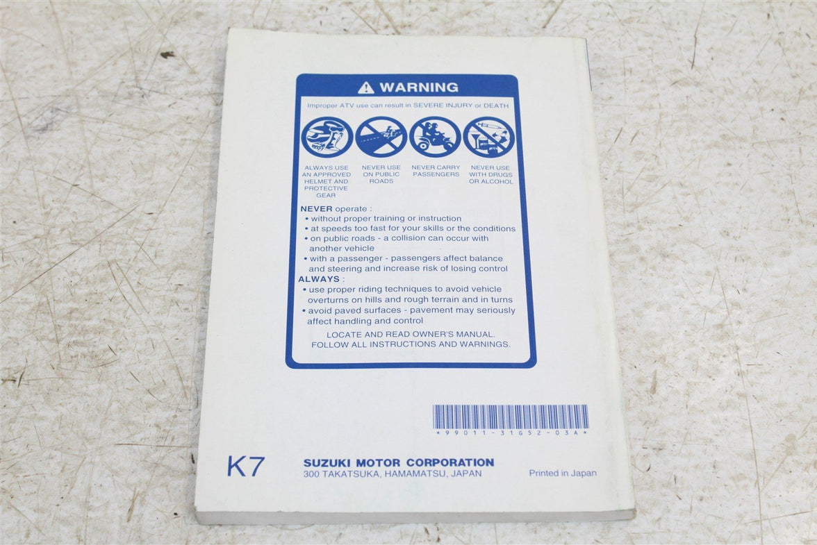OEM Suzuki LT-A700X Owner's Manual 99011-31G52-03A