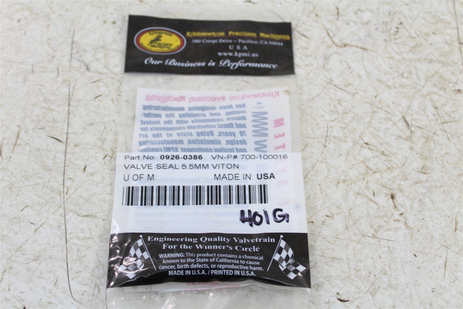 Kibblewhite Precision Valve Seal 5.5mm Viton 0926-0386 P/N 700-100016 // 401G