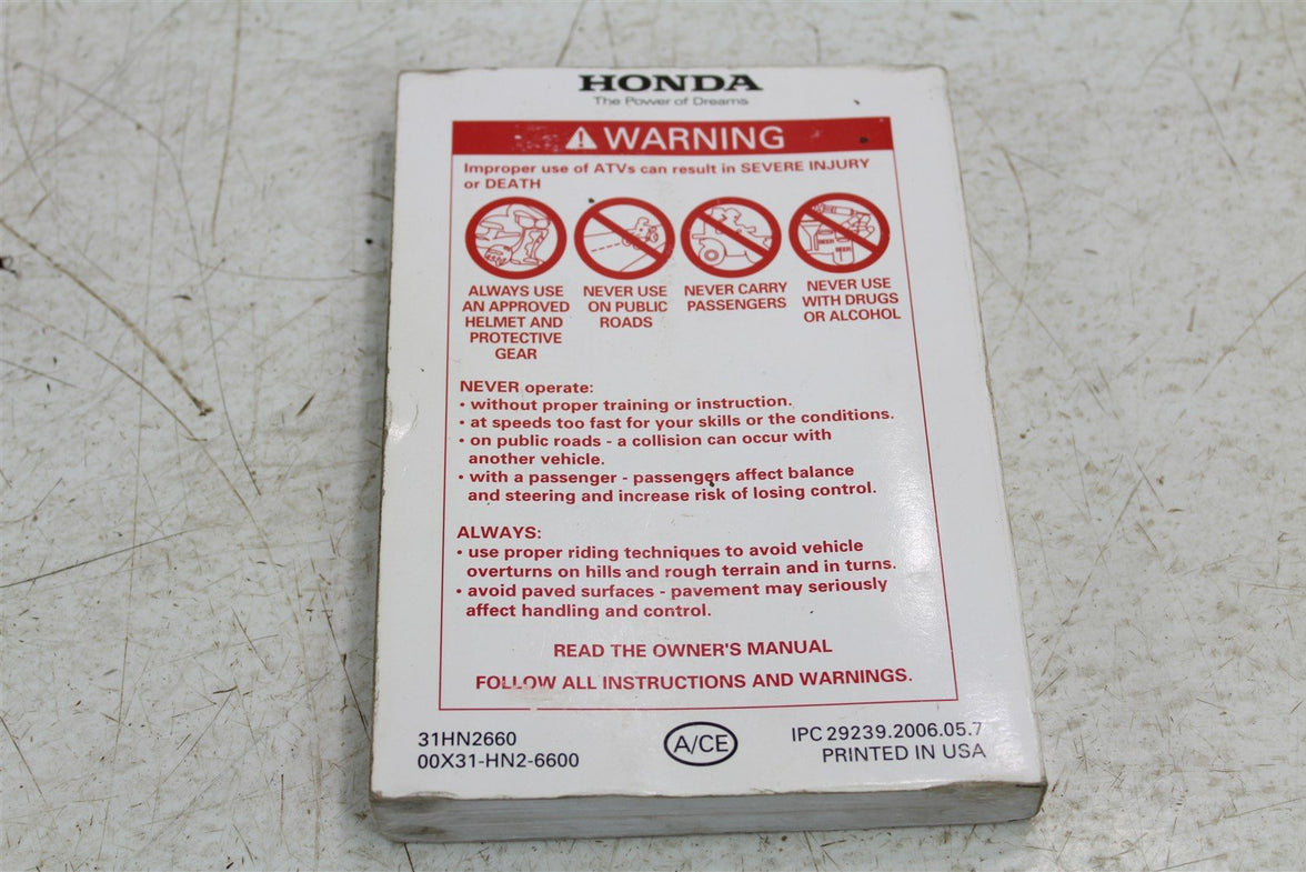 2007 Honda Foreman Rubicon TRX 500 FA Owners Manual Booklet