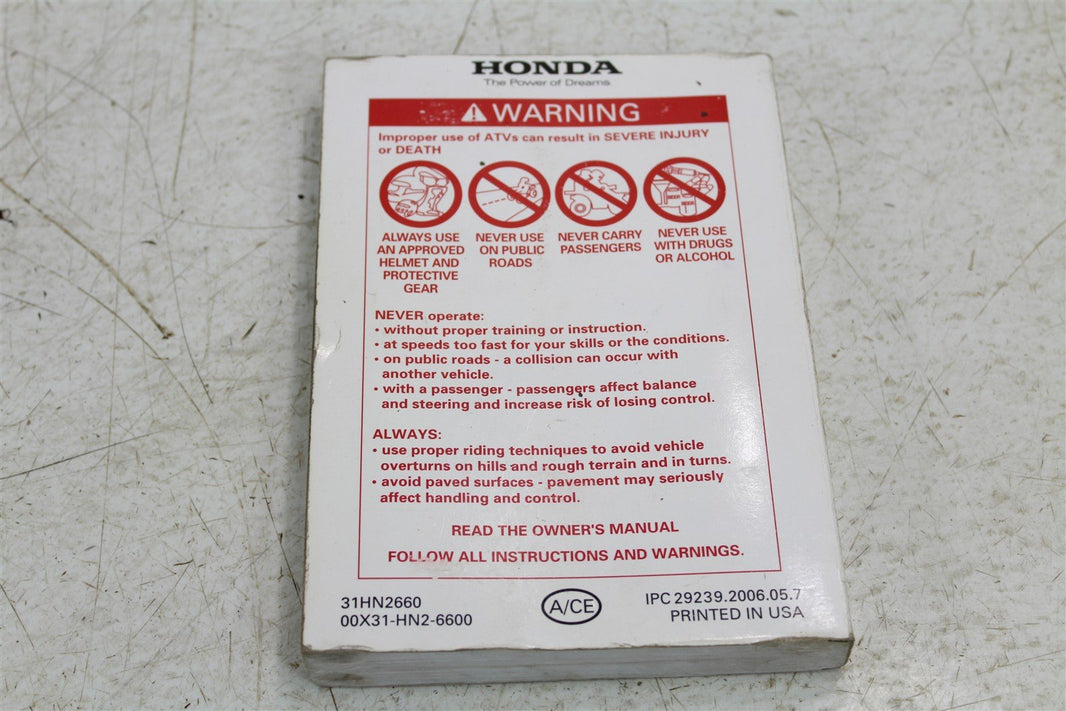 2007 Honda Foreman Rubicon TRX 500 FA Owners Manual Booklet