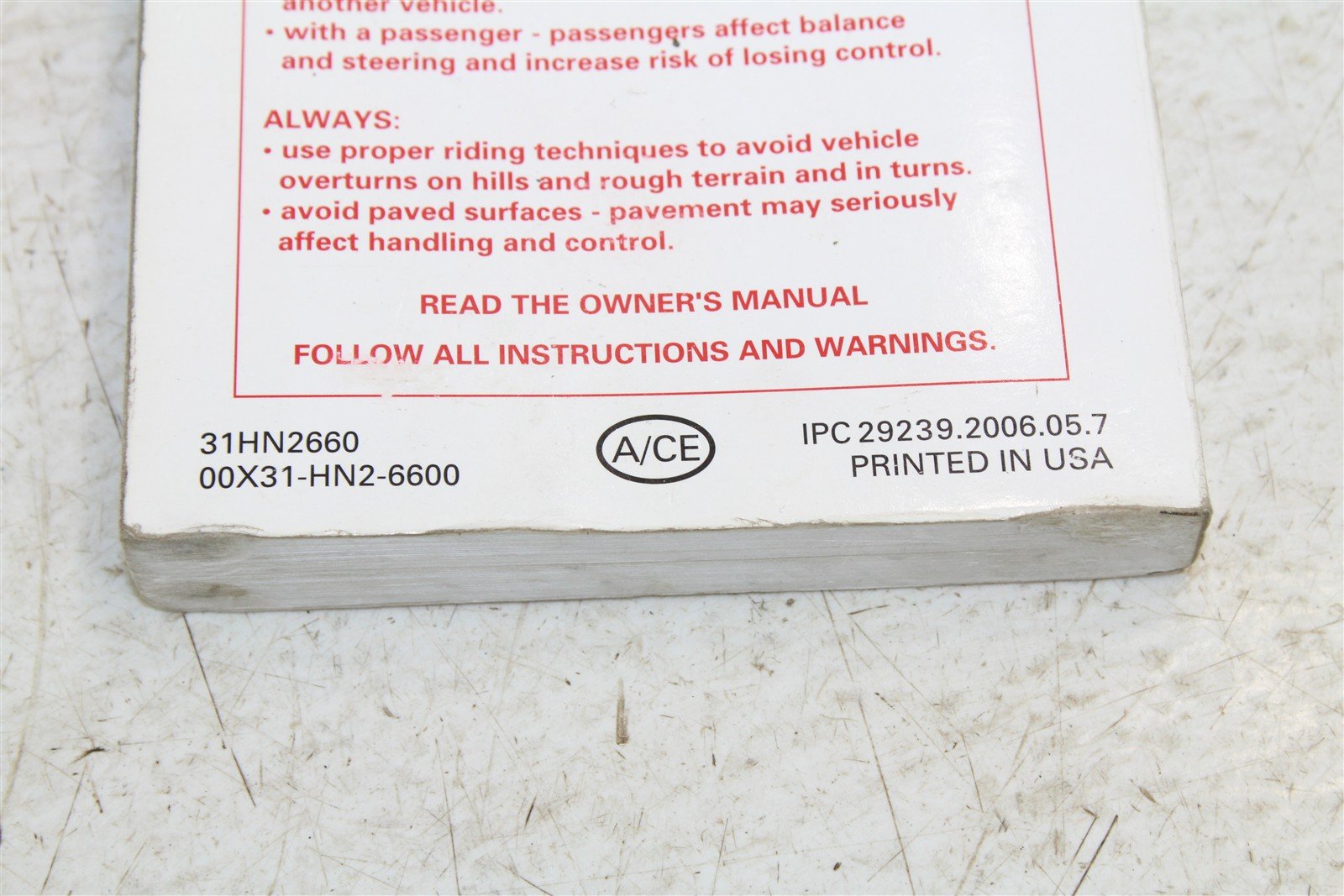 2007 Honda Foreman Rubicon TRX 500 FA Owners Manual Booklet