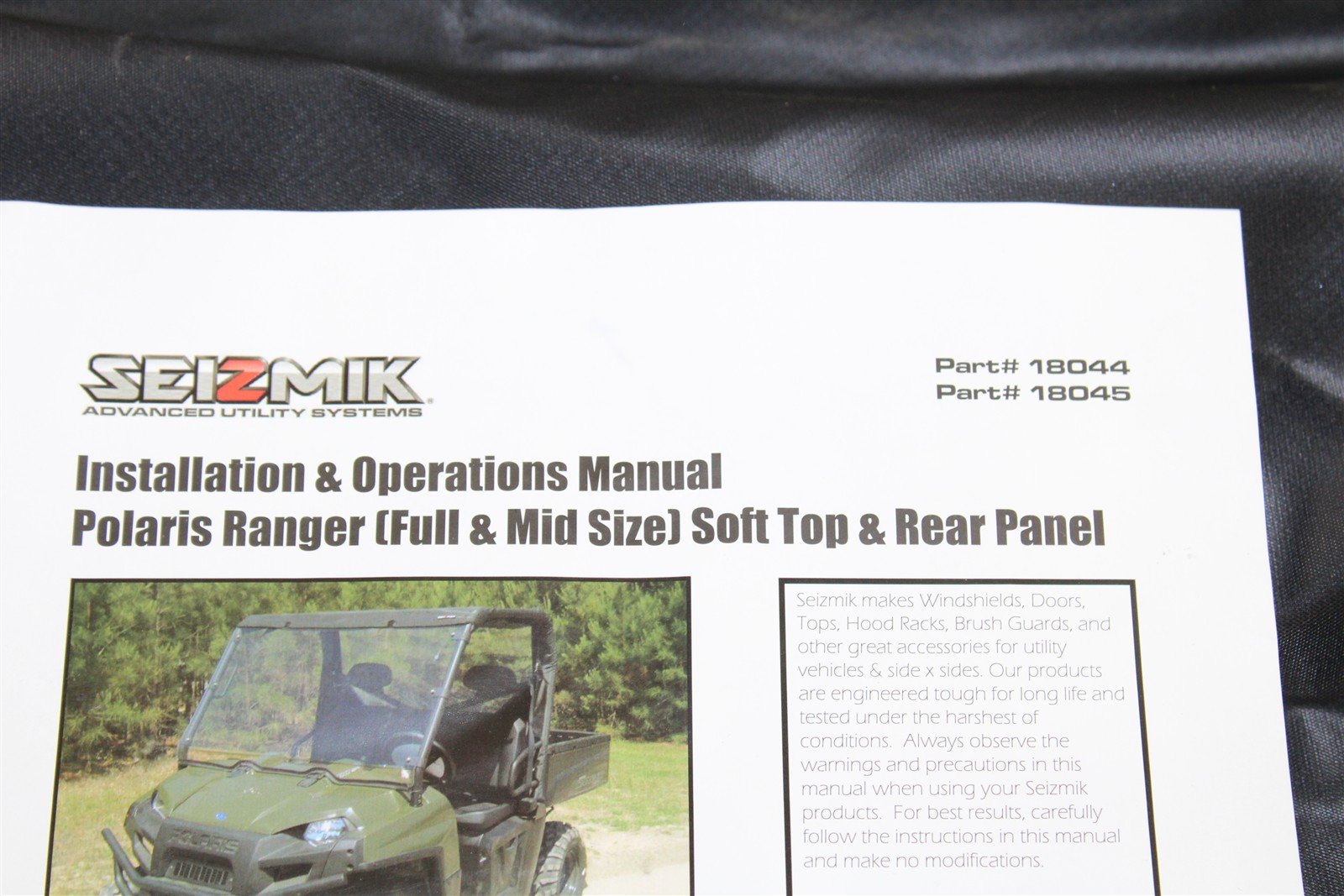 2009-14 Polaris Ranger Full & Mid Size Seizmik Soft Top & Rear Panel Roof 777G