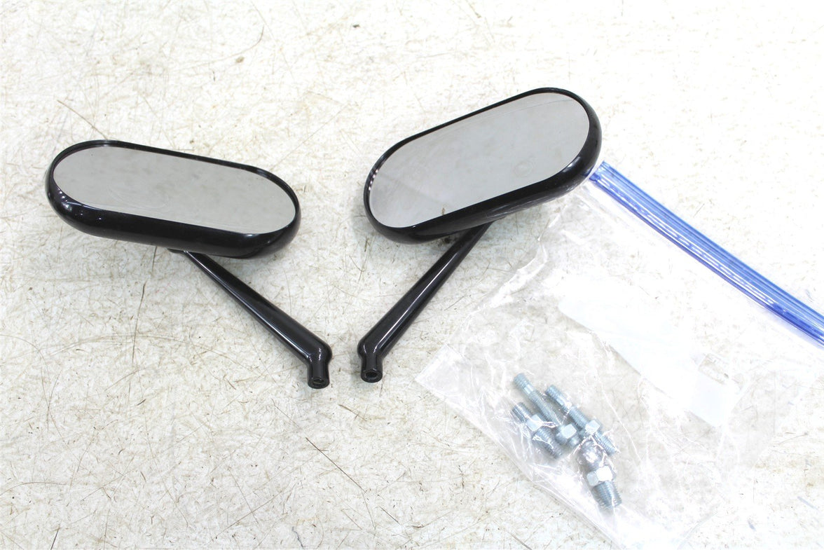 Left & Right Black Arlen Ness Forged Oval Short Stem Billet Mirror NEW Open 755G