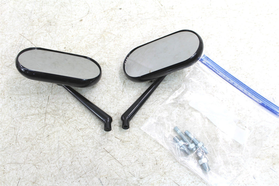 Left & Right Black Arlen Ness Forged Oval Short Stem Billet Mirror NEW Open 755G