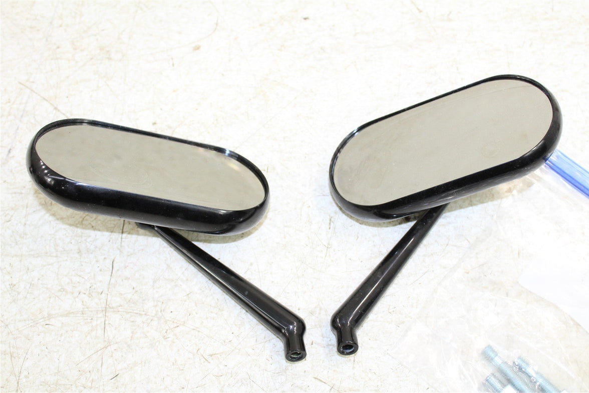 Left & Right Black Arlen Ness Forged Oval Short Stem Billet Mirror NEW Open 755G