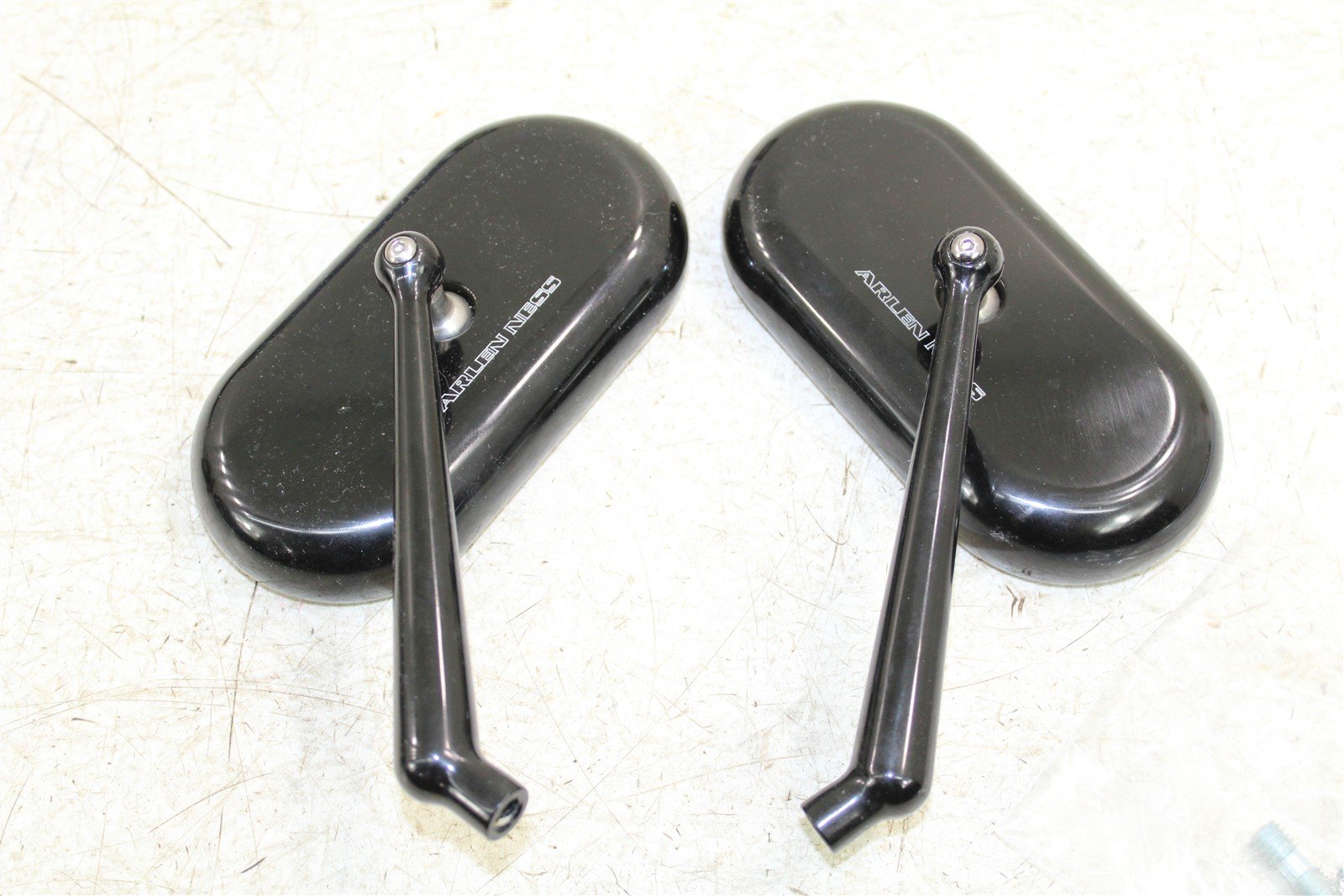 Left & Right Black Arlen Ness Forged Oval Short Stem Billet Mirror NEW Open 755G