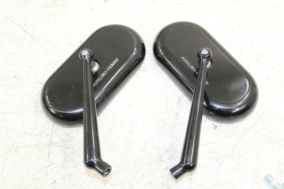 Left & Right Black Arlen Ness Forged Oval Short Stem Billet Mirror NEW Open 755G