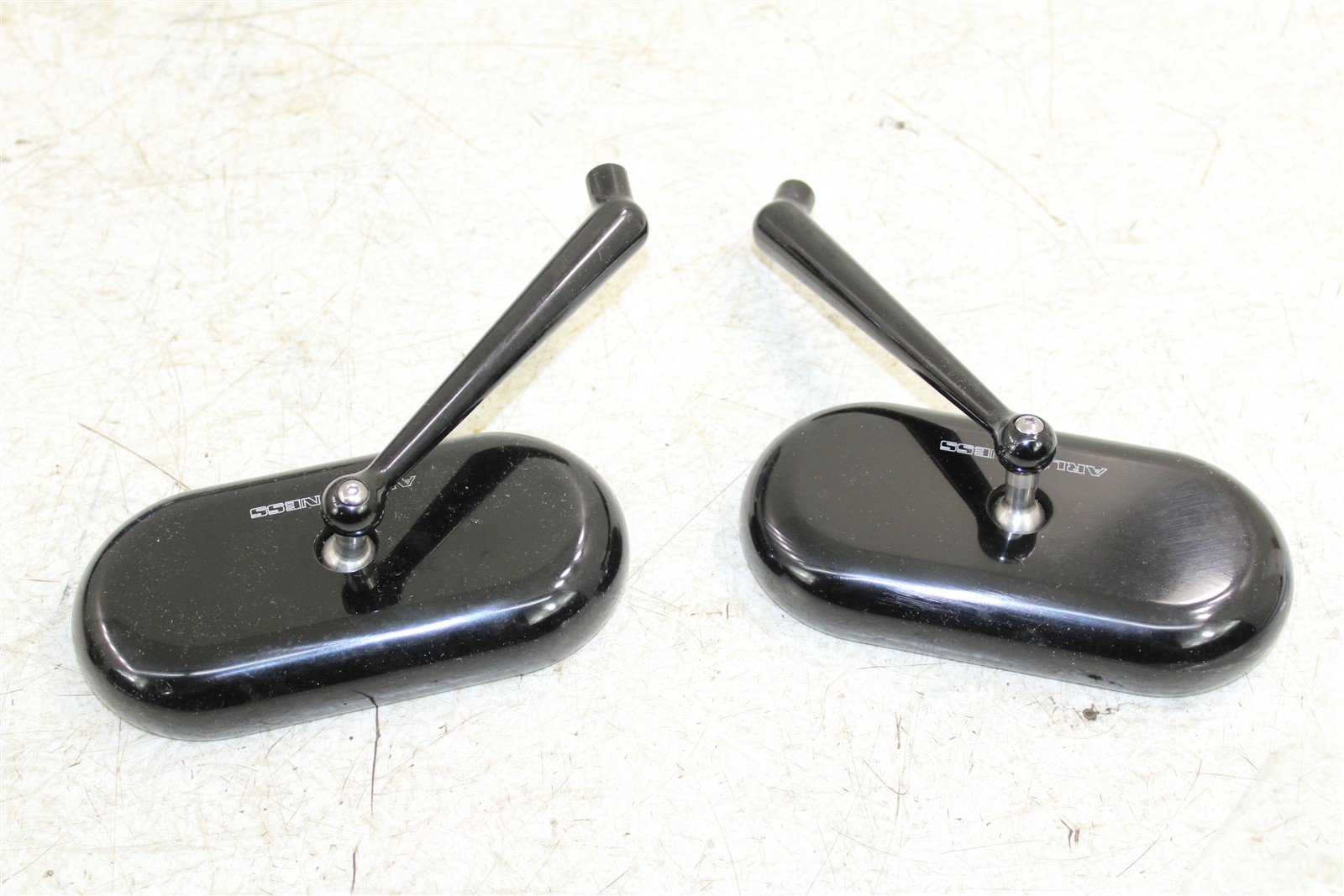 Left & Right Black Arlen Ness Forged Oval Short Stem Billet Mirror NEW Open 755G