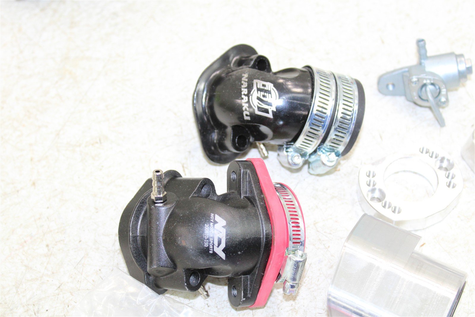 Lot of GY6 Intake Manifolds Boots Polished Fuel Shut Off Petcock 993G