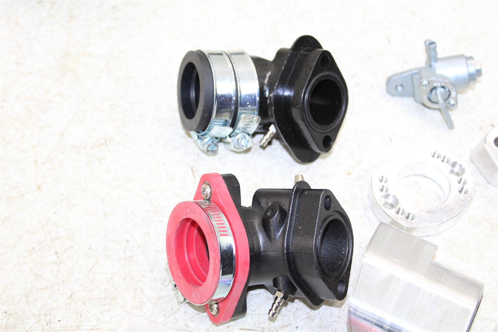 Lot of GY6 Intake Manifolds Boots Polished Fuel Shut Off Petcock 993G
