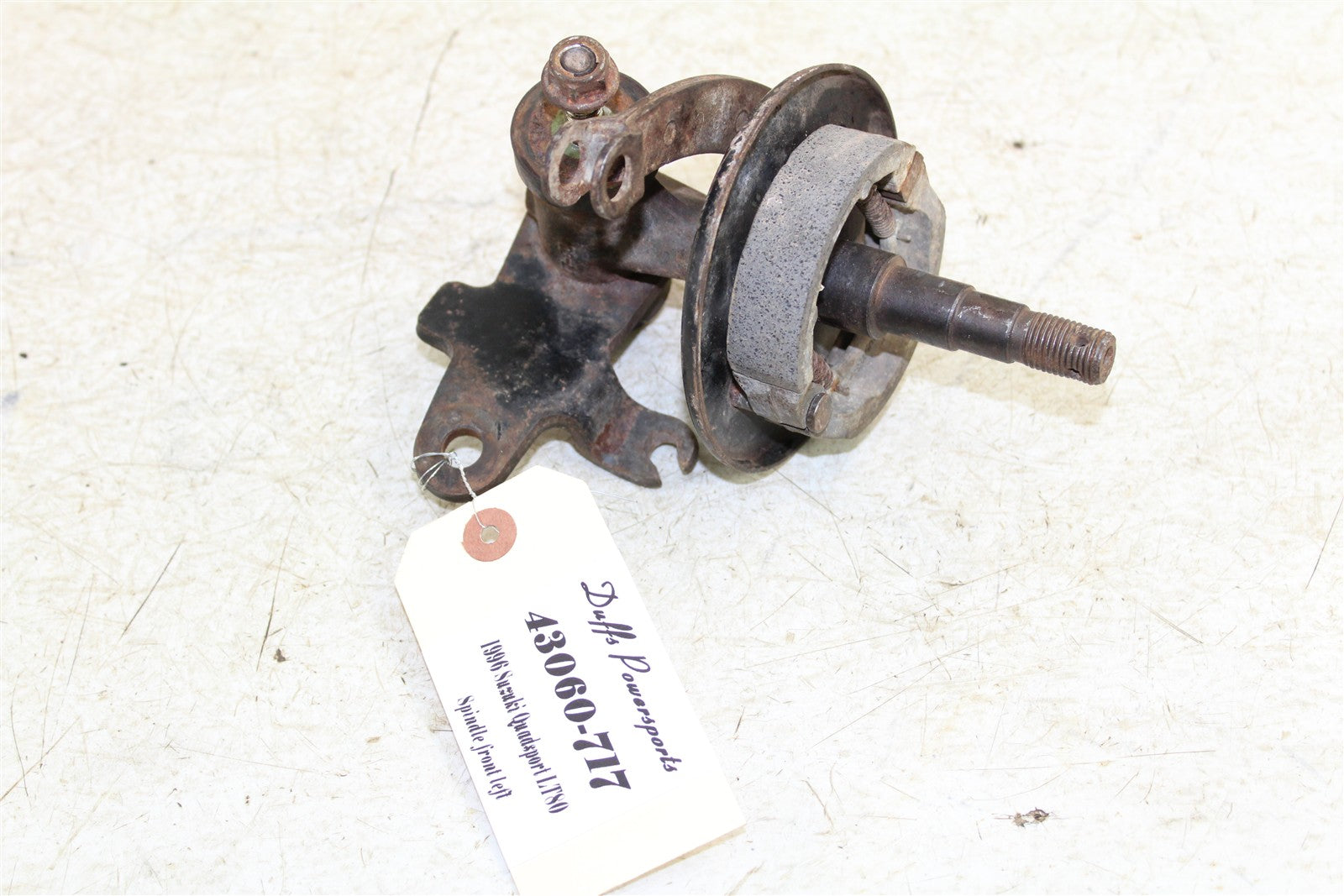 1996 Suzuki Quadsport LT 80 Front Left Spindle Knuckle w/ Brake Plate Shoe 43060