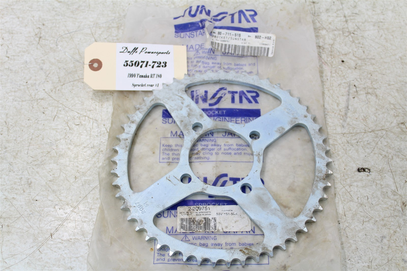 1990 Yamaha RT 180 Sunstar Rear Sprocket 51 Teeth 55071